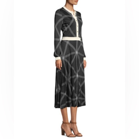 Tory Burch Anja Geometric Black White Midi Dress size M Partial Gold Buttons - Picture 16 of 16